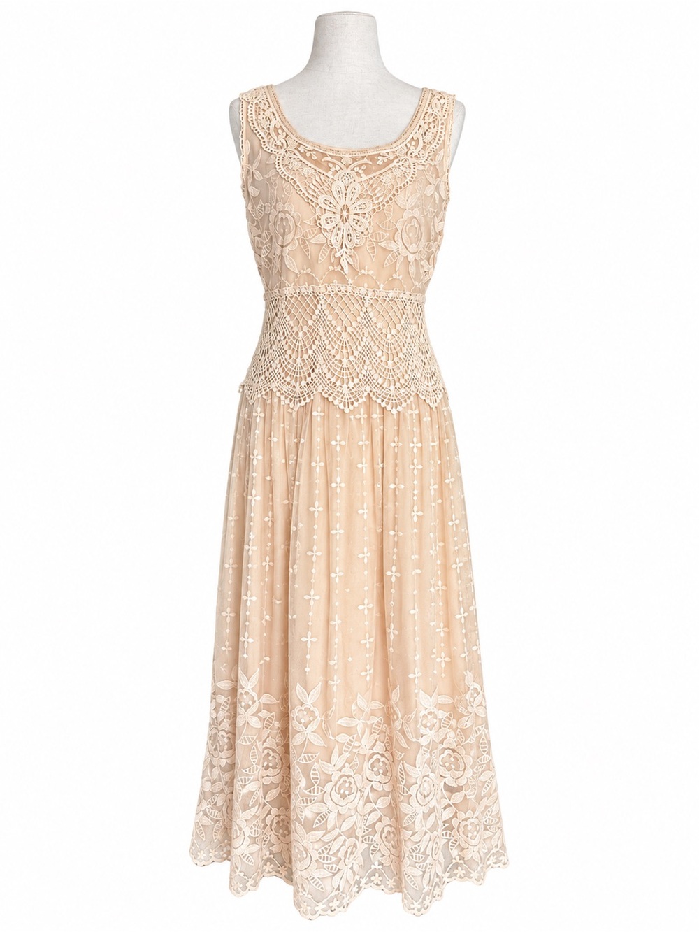 Sundance Love Always Peach Lace Midi Dress 4 Pink Knit Crochet Embroidered Boho